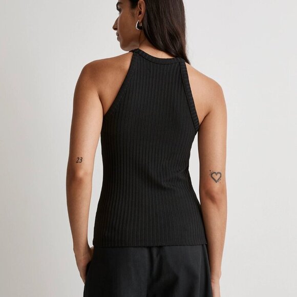 Madewell Ribbed Cutaway Crewneck Tank Fitted Black Size XXS NWT - Picture 3 of 7